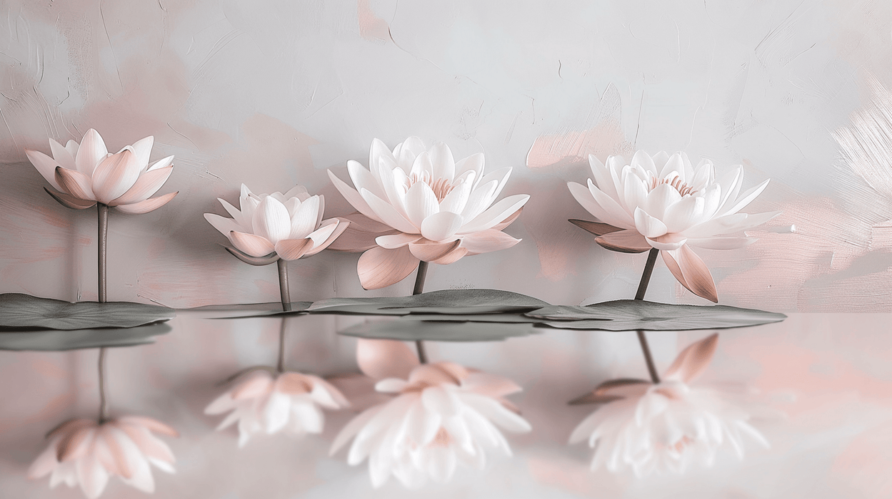 Lotus Wallpaper Mural | Pink and White Tone - Carving wallpaper