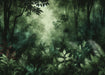 Lush Rainforest Wallpaper Mural | Deep Green Tropical Jungle HD: Hyper-Realistic rainforest scene with dense foliage and sunlight filtering through leaves
