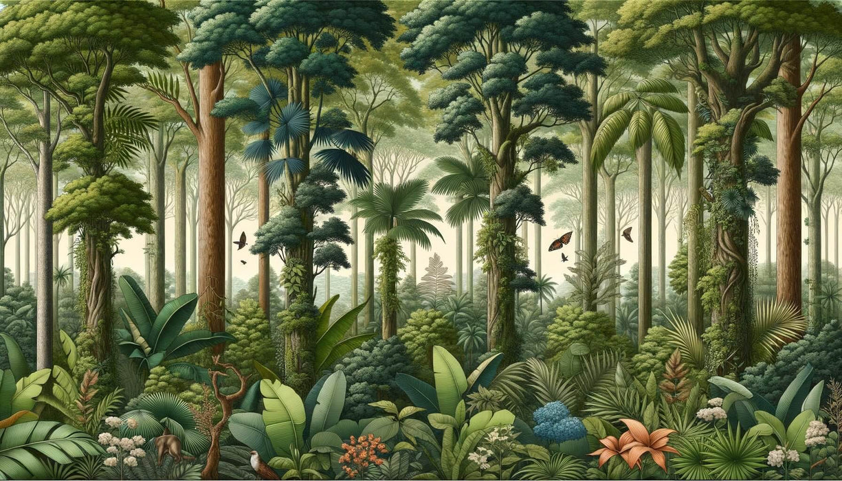 Lush Tropical Jungle Wallpaper | Vibrant Rainforest Mural with Botanical Abundance