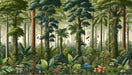 Lush Tropical Jungle Wallpaper | Vibrant Rainforest Mural with Botanical Abundance