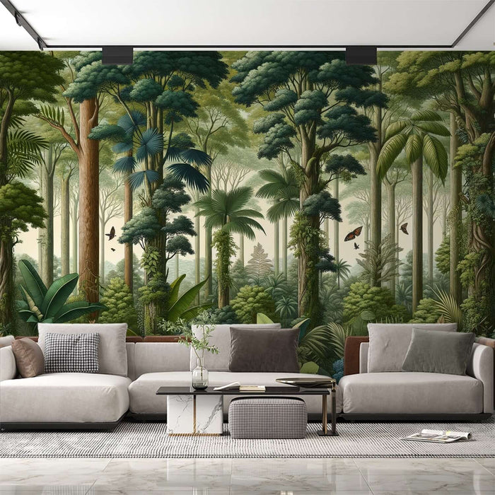 Lush Tropical Jungle Wallpaper | Vibrant Rainforest Mural with Botanical Abundance