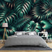 Lush Tropical Leaves Wallpaper Mural | Deep Green Monstera & Palm Fronds - vivid rainforest wall art with oversized monstera leaves and palm fronds for dramatic contrast