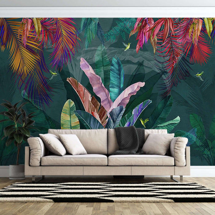 Lush Tropical Leaves Wallpaper Mural | Vibrant Rainforest Décor for Living Room & Bedroom