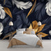 Luxe Feather Wallpaper Mural | Deep Blue & Gold Art for Elegant Interiors