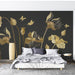 Luxury Black & Gold Floral Butterfly Wall Mural – Embossed Texture for Living Room & Bedroom - Carving wallpaper