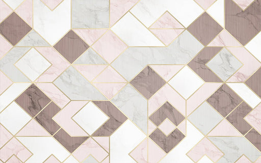 Luxury Geometric Marble Wallpaper Mural – Pink, Gray & White with Gold Accents