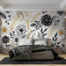 Luxury Noir Botanicals Wallpaper Mural | Gold-Accented Florals on Ivory Canvas