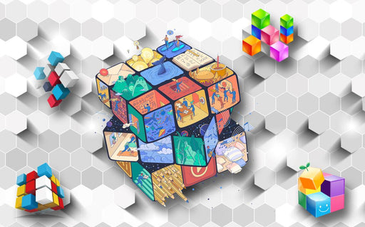 Magic Cube Mural Wallpaper | Creating Fun Art Space - Carving wallpaper