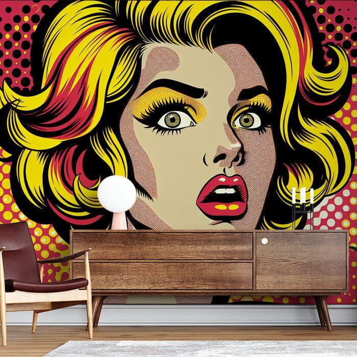 Manga Pop Art Wallpaper: Chic Woman & Retro Polka Dots