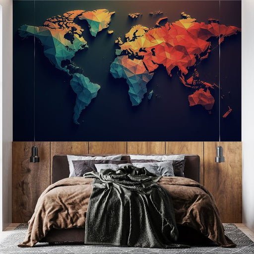 Map Wallpaper Mural | Polygonal World Map - Carving wallpaper