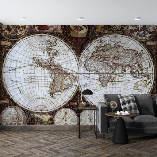 Map Wallpaper | Retro Style World Map Theme Decorative Mural - Carving wallpaper