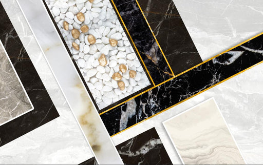Marble Wallpaper Mural | Black and White Gold Marble Splicing, Wallpaper - Carving wallpaper