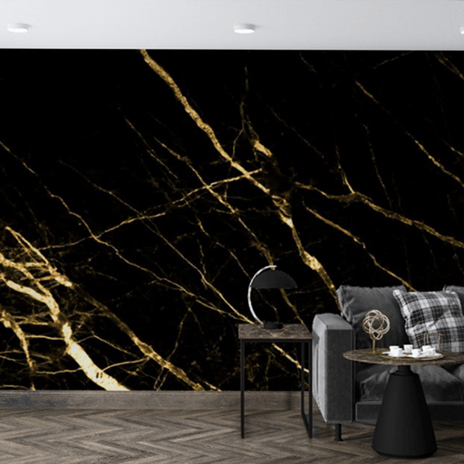 Marble wallpaper mural | Golden marble on a black background - Carving wallpaper