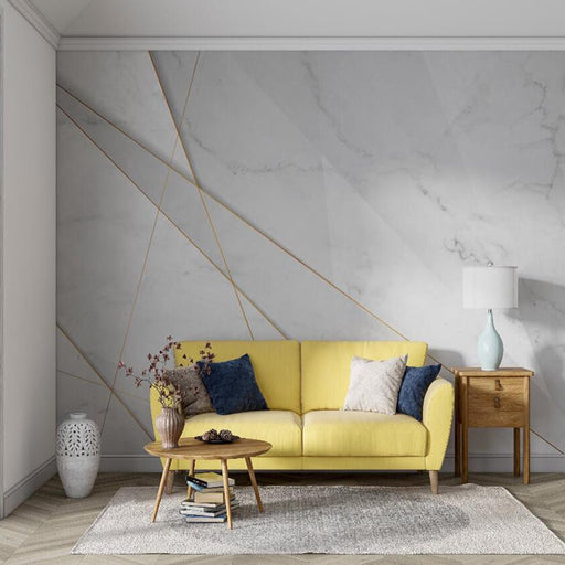 Marble wallpaper mural | Grey white marble, gold wire wallpaper - Carving wallpaper