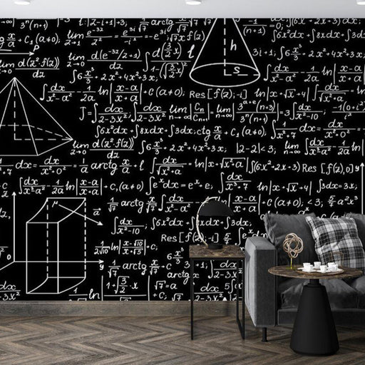 Mathematical formula wallpaper mural | Geometric figure blackboard style mural - Carving wallpaper