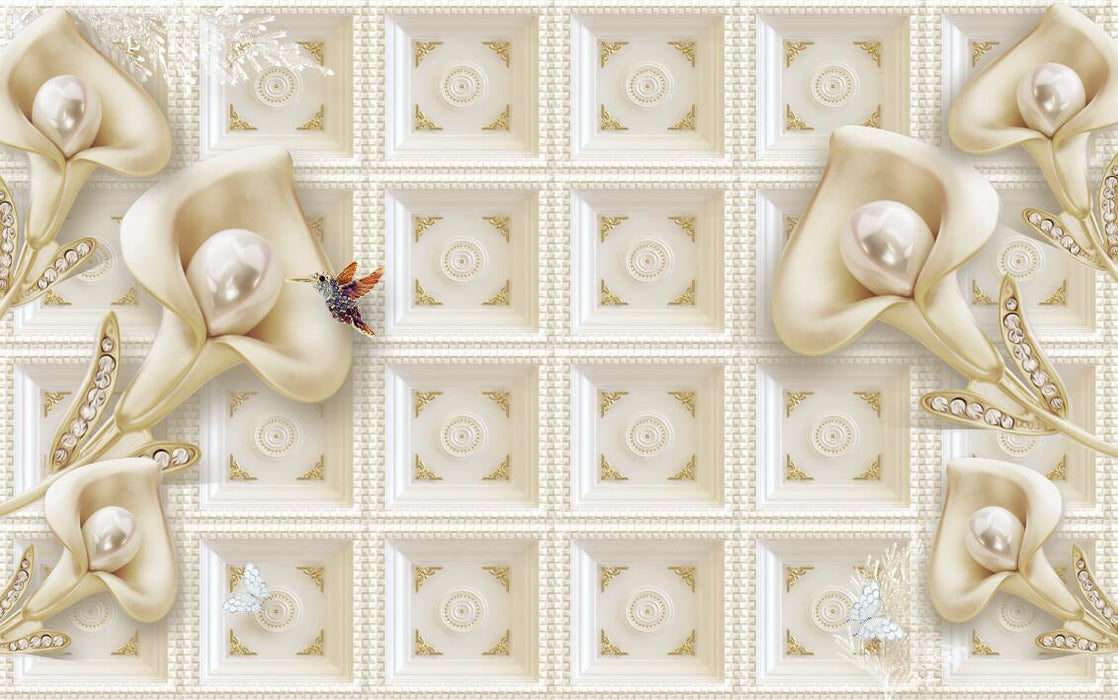 Matilda Wallpaper Mural | Three Dimensional Flowers - Carving wallpaper