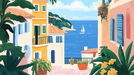 Mediterranean style wallpaper murals | Seaside town scenery - Carving wallpaper