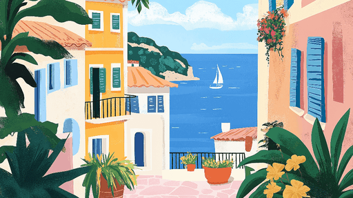 Mediterranean style wallpaper murals | Seaside town scenery - Carving wallpaper