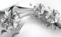 Minimalist Flower Wallpaper | Silver Grey Flower Butterfly Mural - Carving wallpaper