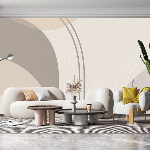 Minimalist Geometric Wallpaper Mural | Modern Abstract Art in Beige & Charcoal | Bedroom & Living Room Feature Wall