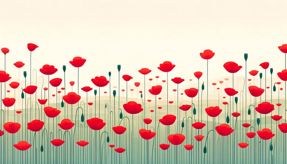 Minimalist Red Poppy Wallpaper Mural | Living Room Bedroom Healing Decorative Wall - Fresh flower field romance with simple red poppies and bright colors for a healing, luxurious space