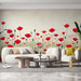 Minimalist Red Poppy Wallpaper Mural | Living Room Bedroom Healing Decorative Wall