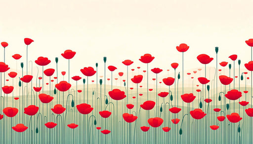 Minimalist Red Poppy Wallpaper Mural | Living Room Bedroom Healing Decorative Wall - Fresh flower field romance with simple red poppies and bright colors for a healing, luxurious space