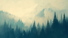 Misty Forest Wallpaper Mural | Coniferous Forest and Misty Snow Mountain - Carving wallpaper