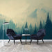 Misty Forest Wallpaper Mural | Coniferous Forest and Misty Snow Mountain - Carving wallpaper