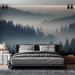 Misty Forest Wallpaper Mural | Cool toned Forest - Carving wallpaper