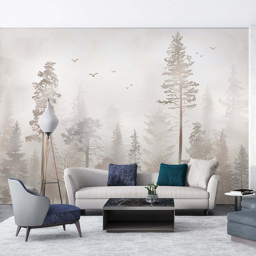 Misty Forest Wallpaper Mural | Serene Pine Landscape | Nordic Minimalist Nature Decor