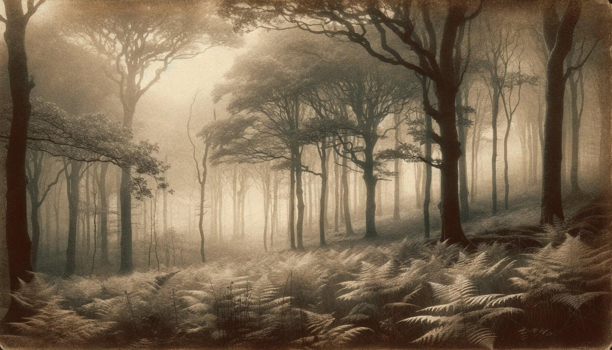 Misty Forest Wallpaper Mural – Vintage Tranquility for Bedroom & Living Room