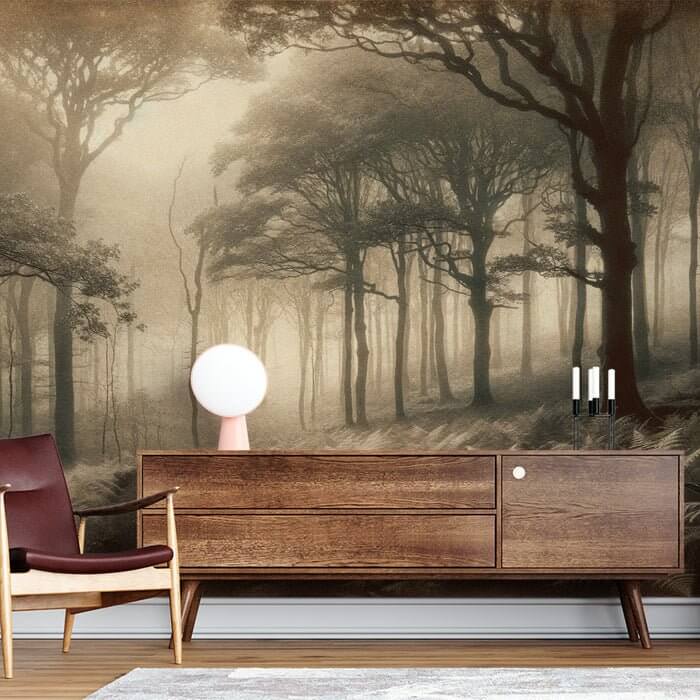 Misty Forest Wallpaper Mural – Vintage Tranquility for Bedroom & Living Room