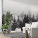 Misty pine forest wallpaper mural | Black and white scenery - Carving wallpaper