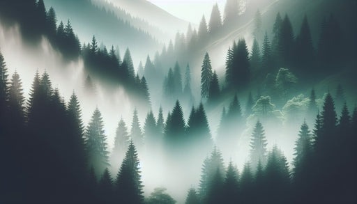 Misty Pine Forest Wallpaper Mural | Deep Green Tone - Carving wallpaper