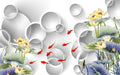 Modern Chinese Geometric Lotus Carp Wallpaper Mural - Elegant Bedroom & Living Room Decor