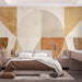 Modern Geometric Wood Grain Mural Wallpaper | Seamless Minimalist Design | Made in EU - geometric wall mural with wood grain texture behind a cozy bedroom setup