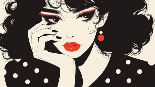 Modern Girl Illustration Wallpaper Mural | Classic Black, White, and Red Colors - Carving wallpaper