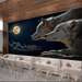 Moonlit double Wolf wallpaper mural | Wolf gazing at the rock shows wild mystery - Carving wallpaper