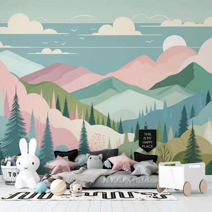 Morandi Mountain Mural Wallpaper - Healing Landscape for Bedroom & Living Room