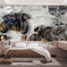 Motorcycle wallpaper | Study and living room decoration mural - retro motorcycle posters in a modern bedroom setting with two bikes and industrial wall