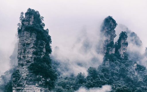Mountain wallpaper mural | Misty and misty mountain natural scenery wallpaper - Carving wallpaper