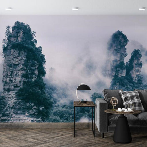 Mountain wallpaper mural | Misty and misty mountain natural scenery wallpaper - Carving wallpaper