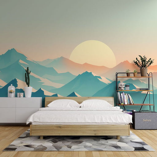 Mountain wallpaper mural | Soft sunlight - Carving wallpaper
