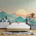 Mountain wallpaper mural | Soft sunlight - Carving wallpaper