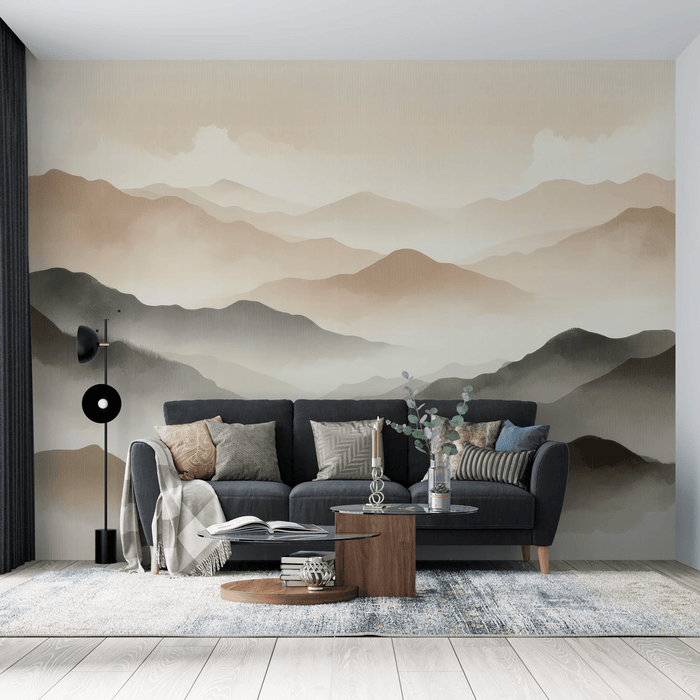 Mountain wallpaper with texture effect on neutral tones in horizontal direction - Carving wallpaper