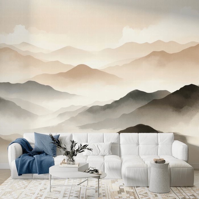 Mountain wallpaper with texture effect on neutral tones in horizontal direction - Carving wallpaper