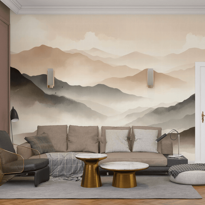 Mountain wallpaper with texture effect on neutral tones in horizontal direction - Carving wallpaper