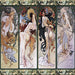 Mucha-Inspired Four Seasons Goddess Wallpaper Mural | Art Nouveau Elegance with Hand-Painted Florals