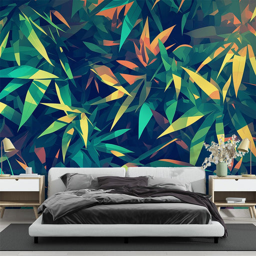 Multi colored leaf wallpaper mural | Rainforest - Carving wallpaper